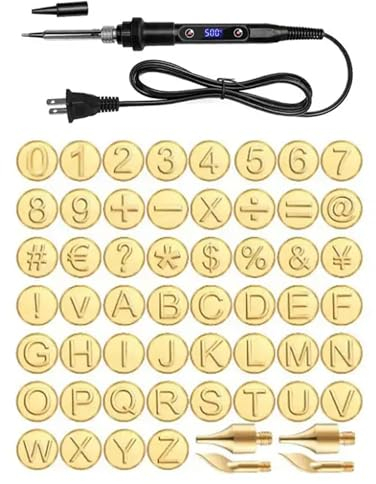Holzverbrennungswerkzeug, Stift mit Brennspitzen-Set, 26 englische Buchstaben, Schnitzen, Brandmalerei, Stiftspitzen, Schablone, Lötkolben für Holzbearbeitung (Lötkolben + 56-teiliges Set)