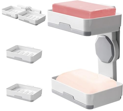 skytowards Seifenschalen Dusche ohne Bohren Seifenhalter zum Kleben Doppelschicht Seifenablage Hängend Seifendose Quadratisch Soap Box Seifenkorb Dusche Seifen Box für Dusche Seife Scrubber Schwämme