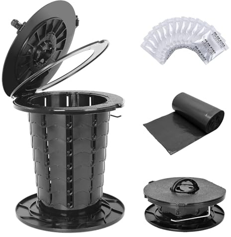 ANBEISTEE Portative Rétractable de Voyage Toilette de Camping à Hauteur Réglable Toilette Portative pour Adultes et Enfants Noir