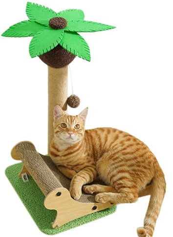 Tiragraffi per gatti a forma di albero di cocco: gratta e gratta in cartone, resistente ai e divertente salone da grattare | Superficie di graffiare interattiva per la casa, allevamento, tien
