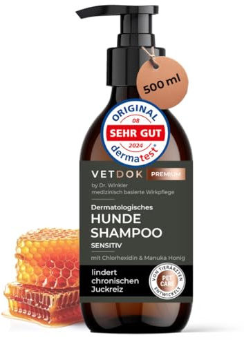VetDok® by Dr. Winkler dermatologisches Hundeshampoo – Fellpflege Hund mit Manuka-Honig & Chlorhexidin – für alle Hunderassen, Welpen & speziell Allergiker – 250ml