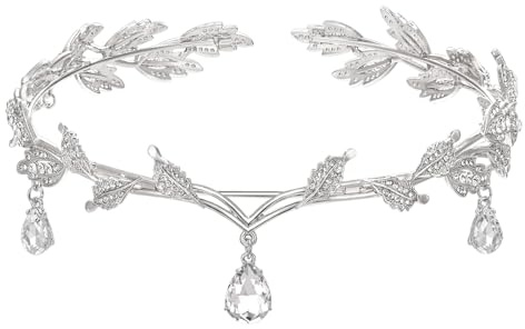 XoeLLe Prinsesskrona i kristall, alvkrona, vintage-grönt strassdiadem, pannsmycke med kristallpärlor, tiara för bröllop, brud, temafest, karneval, cosplay, kostym och festivaltillbehör (silver)