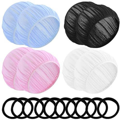 Roinaid 8 Stück Haarnetz,Haarnetz zum Schlafen,Weiche Mesh Bonnet Sleep Cap,Verstellbare Nachtschlafhaube,mit 10 Haarbändern,für Den Nächtlichen Schlaf von Frauen (Schwarz,Weiß,Rosa,Hellblau)
