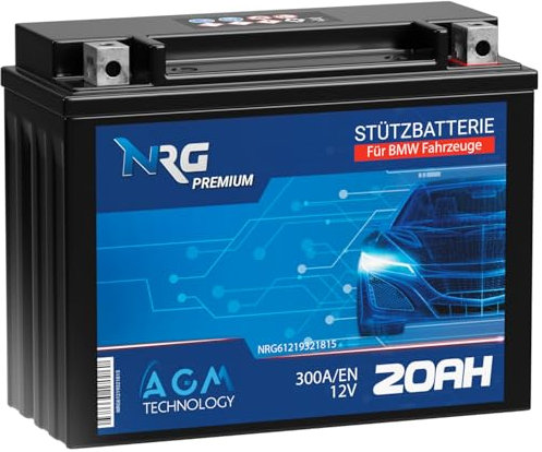 NRG PREMIUM Stützbatterie 12V 20Ah 300A/EN Backup Batterie AGM start stop ersetzt 61219321815 61217623376