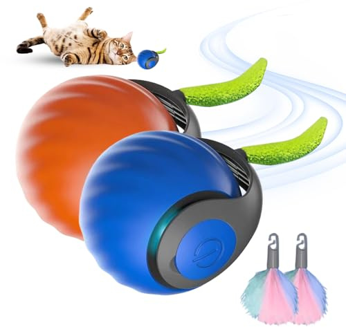 GMTEO Jouet Interactif pour Chats, 2025 Nouveau Jouet pour Chat Balle Interactive avec Queue en Peluche, Intelligent Jouet pour Chat Interieur (Bleu + Orange)