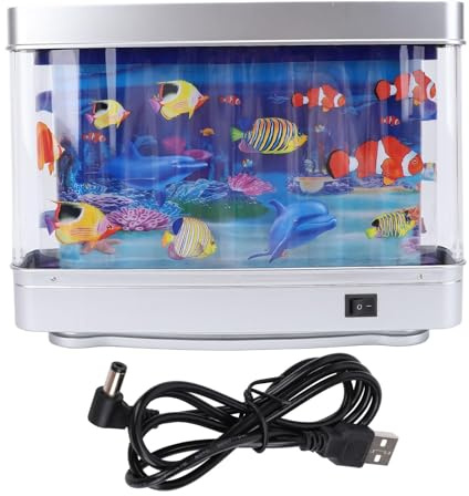Fausse Lampe pour Aquarium, 30 x 22,5 x 7cm Lampe Forme d'aquarium factice Veilleuse USB 5 V Brancher Poissons animés Lamp Forme d'aquarium Artificiel pour Maison, décoration Chambre