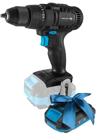 HÖGERT TECHNIK Akku-Bohrschrauber 18V, 50 Nm Drehmoment, 13 mm Auto-Lock Bohrfutter, 21+1 Drehmomentstufen, 2 Geschwindigkeiten, LED-Beleuchtung, Metallgetriebe + PROMO 2,0 Ah Akku