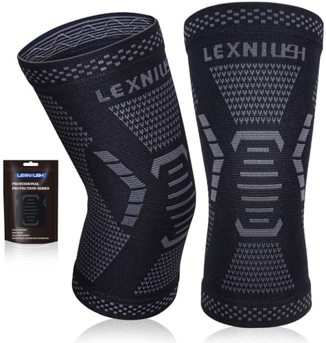 Lexniush 2 Pack Knee Support for Men/Women, Best Knee Brace for Arthritis, Joint Pain, Ligament Injury, Meniscus Tear, ACL, MCL, Tendonitis, Knee Compression Sleeve for Running, Sports(Black, XL)