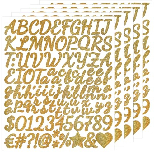 1 Inch Glitter Letter Sticker - Gold Self Adhesive Alphabet Number Stickers
