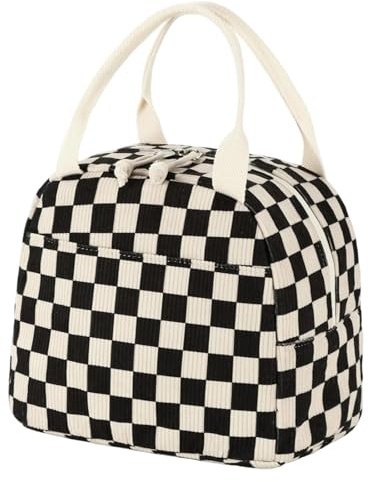 ZXTGBQ Bolsa Termica, Bolsa de Almuerzo de Pana, Fiambrera Bolsa Comida Trabajo, Lunch Bag para mujeres para Oficina, Pícnic, Oficina (Cheque en blanco y negro)
