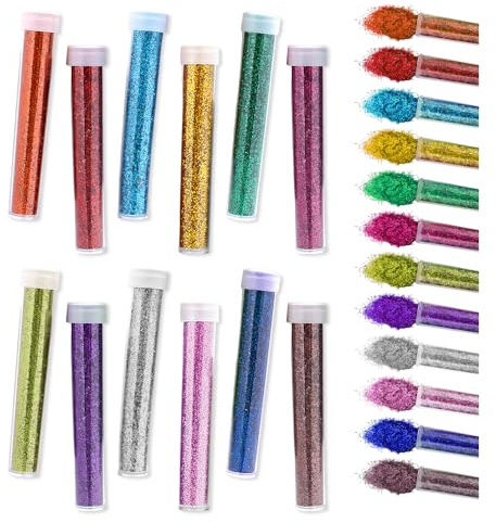 HMCEY 12 Pièces Polvere Glitterata 7 G,Brillantini in Polvere per Decorazioni,Porporina per Lavoretti,Glitter Colorato per Pittura,Brillantini per Candele per Fai Da Te, Nail Art, Resina - 12 Colori