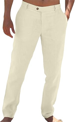LVCBL Pantalon Lin Homme Été Coupe Large Décontracté Taille Élastique Droite pour Loisirs et Voyage