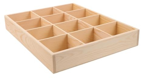 TOPBATHY Caja de Almacenamiento 12 Compartimentos de Madera Natural, Organizador de Cajones para Calcetines y Ropa Interior, Divisor Práctico para Armario y Tocador, Optimiza Espacio Hogar