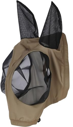 Covalliero – Flugmask FinoStretch Zipper FS26 – åtsittande hästflugmask – med flugöron och dragkedja – hästar flugskydd i brunt – ponny