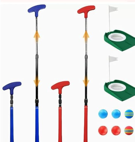 XPJBKC Mini Golf, Ambidextre pour Gauchers et Droitiers, Inclus 6 Balles et 2 Trous avec Drapeaux, pour Enfants, Adolescents et Adultes, Club de Golf (Rouge et Bleu)