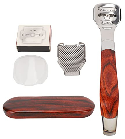 Baxnore Error de callo de acero inoxidable 2029 Error de madera 2029 Lima para pies Juego de piel muerta dura con caja de almacenamiento de 10 cuchillas Elimina eficazmente callos,