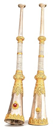 Nepalesiska tibetanska horn (ett par), spelbara | Ren koppar, vindspelbar, gynnsam och snidad