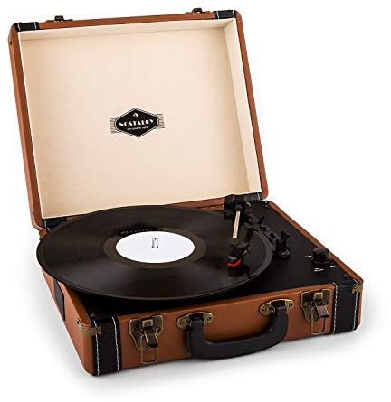 AUNA Jerry Lee - Giradischi Vintage, Lettore Vinili, Unità a Cinghia, Altoparlanti Stereo, USB, 3 Velocità, 33/45/78 giri/min, 3 Dimensioni di Dischi, Funzione di Avvio Automatico, Marrone