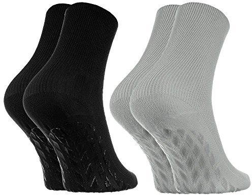 Rainbow Socks – kvinnor män halkfria diabetikerstrumpor utan elastiskt midjeband ABS, 1 x svart 1 x grå, 42-43 EU