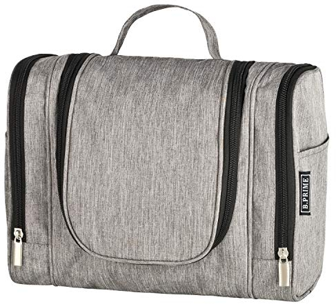 B.PRIME Kulturbeutel Classic XL Grau – Premium Kulturtasche mit extra viel Stauraum zum Aufhängen – Maße der Waschtasche 28x13x22cm