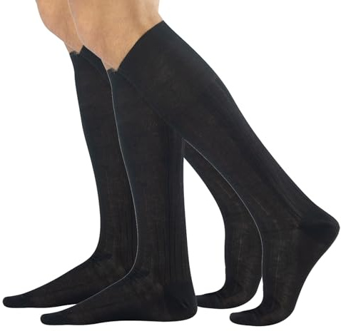 CALZITALY Hilo de Escocia Calcetines de Vestir Traje, 2 Pares | MADE IN ITALY (39-41, Largos - Negro Canalé)