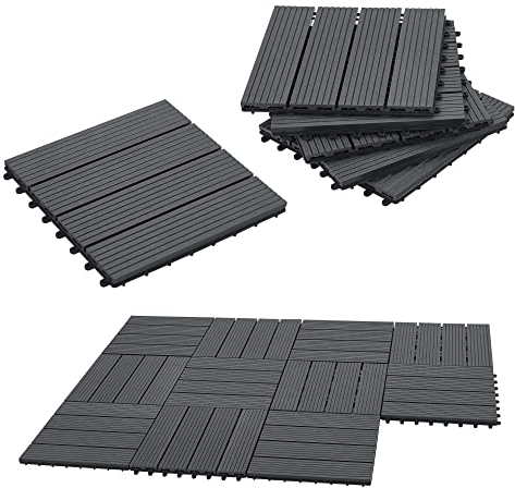 [en.casa] Lot de 11 Dalles Emboîtables de Jardin Résistant aux Intempéries et aux UV 1m² pour Terrasse Balcon Bois Composite WPC Plastique 30 x 30 x 2,2 cm Gris Foncé