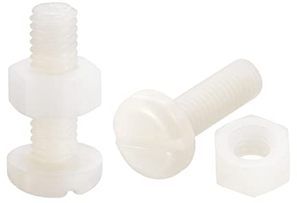 sourcing map 20 Paires Nylon Vis Écrou Assortiment, M6x20mm Fente Tête Cylindrique Vis & M6 Hexagonal Écrous pour Machines, Électronique, Blanc