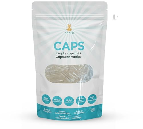 Snadi - 1000 Tomma Gelatinkapslar | Storlek 1 | Transparenta | Farmaceutisk Kvalitet | Biologiskt Nedbrytbar Förpackning | Idealiska för Vitaminer och Kosttillskott | Luktfria och Smaklösa