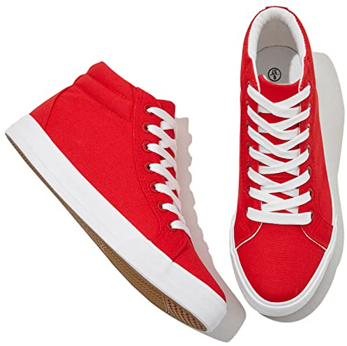 XRH Women Black Canvas High Tops Sneaker for Walking,White Non Slip Hi Top Lace up Shoes,Casual Fashion Mid Top Sneaker(Comfortable,Breathable,Classic)(Red,US7.5)