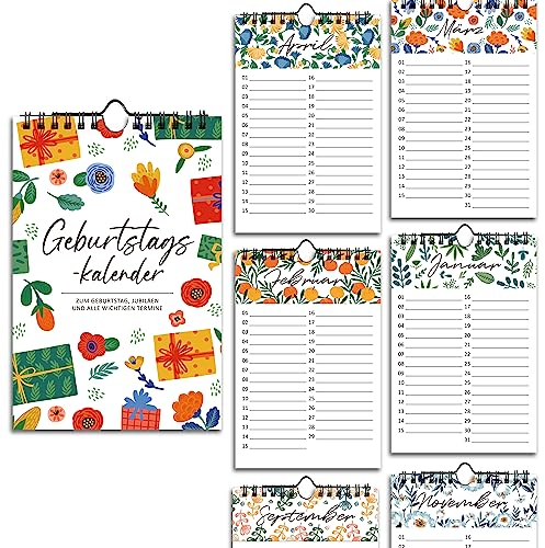 BIROYAL 12 Designs Geburtstagskalender jahresunabhängig undatiert | 14×21cm Geburtstagskalender immerwährend | Kalender für Geburtstage und Jahrestage I Geburtstagen Wandkalender Eukalyptus