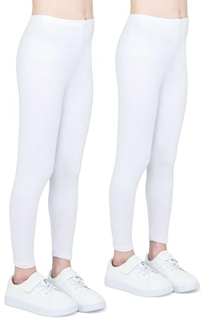 Infatti 2-Pack Leggings en Coton Respirant pour Filles, Pantalons Élégants et Confortables pour Enfants, Sport Ballet École Gymnastique, Blanc 13 Ans (158 cm)