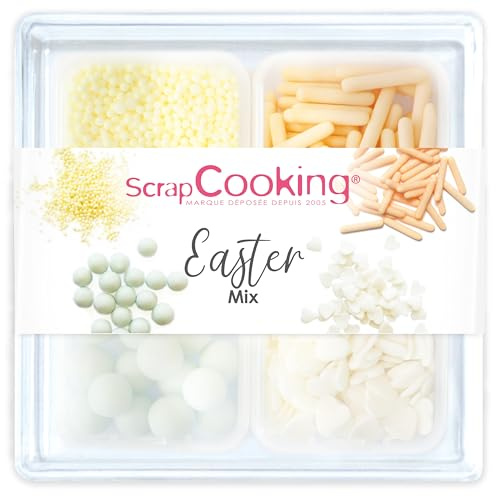 ScrapCooking - Décors Sucrés Pâques « Easter Mix » 59g - Assortiment 4 Variétés : Mini-Billes, Perles, Rods & Cœurs - Décorations Sprinkles Pâtisserie Gâteau Cupcake - 7531