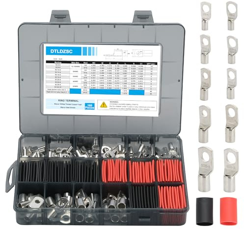 DTLDZSC Thick Copper lugs，Electric Wire Lugs，AWG2 4 6 8 10 12Gauge，80Pcs Tinned Heavy Duty Battery Cable Ends Ring Terminal Connectors with 80Pcs 3:1 Heat Shrink Tubing Assortment Kit（160pcs）