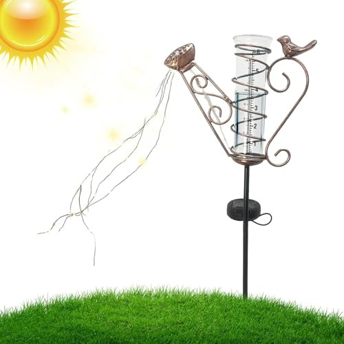 Lotvic Pluviómetro Exterior, Pluviómetro de Cristal con Escala Clara y Soporte de Metal, Solar Pluviómetro para Exteriores, Pluviometro Jardin, Pluviómetro Profesional para Jardín, Exterior, Granja