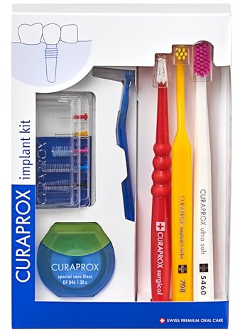 Curaprox Set de Cuidado de Implantes para Implantes Dentales y Encías Sensibles/Favorece la Cicatrización y la Limpieza Diaria Suave/Juego Completo/Fabricado en Suiza