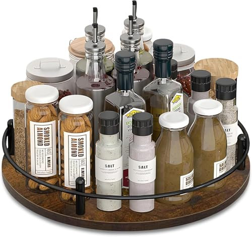OUUTMEE Spice Rack Turntable, Kitchen Organizers and Storage, 1 Tier Height Organizer Rotating Spice Rack, Solid Wood, Mutifunctional for Kitchen Cupboard or Countertop