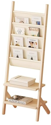 Présentoir à Brochures Porte-revues en Bois et Cuir Synthétique, Présentoir à Magazines Sur Pied à 6 Niveaux, Grand Support de Rangement de Brochures pour le Hall de la Salle de Classe, Étagère à Livr