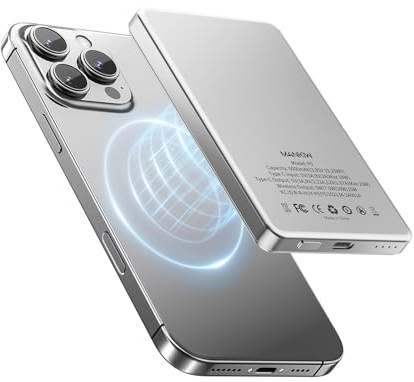 MANKIW Trådlös PowerBank Mag-Safe, 5 000 mAh Mini magnetisk powerbank med PD 20 W snabbladdning, magnetisk powerbank, kompatibel med iPhone AIr/17/16/15/14/13/12/Pro/Pro/Max