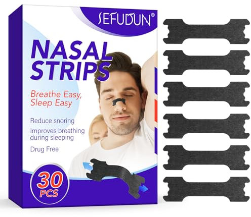 30 Pezzi Cerotti Nasali Antirussamento – Nasal Strips per Non Russare, Cerotti Naso Respira Bene per Migliorare la Respirazione e il Sonno, Adatto a Uomini e Donne, Riduce Congestione Nasale, 66x19mm