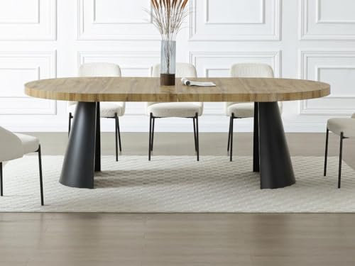 Vente-unique - Table à Manger Extensible 4 à 12 Personnes en MDF et métal Noir - Naturel Clair - JARELIA