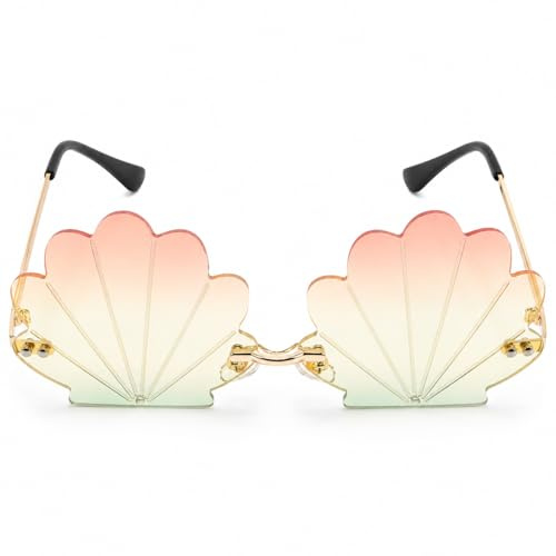 Garneck Occhiali da sole da donna a forma di conchiglia – Accessori alla moda unisex per feste e discoteche, ispirati alle sirene, perfetti per abiti creativi e accessori da sirena, come mostrato