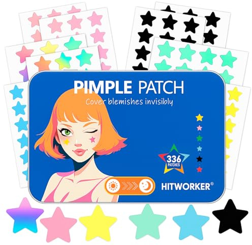 336 Dots Star Pimple Patches, 6 Colors Acne Pimple Patches with Case, Hydrocolloid Patches for Face Tea Tree Oil & Centella Oil, Cute Zit Patches Pimple Stickers