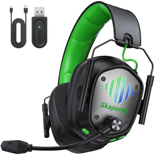Skapendy VK81 Gaming Headset, 2.4GHz+BT(≤20ms), 3D Surround Sound Wireless Headset Mit ENC Noise Cancelling Mikrofon für PS5, PS4, Switch, Mac, PC, Mobile