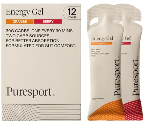 Puresport Energy Gels Variety Pack (Berry/Orange, 12 Pack) Fast-Release 30g DualCarb Gels Designed for Runners, Gentle on Stomach, Simple Fuelling, Informed Sport Certified, Natural Flavours & Vegan