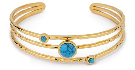 TaYolnFaSo armband av naturliga ädelstenar, 18 karat guldpläterad, justerbar, bred att öppna, armsmycken, gåva för kvinnor, Mittelgroße, Ädelsten, Sten
