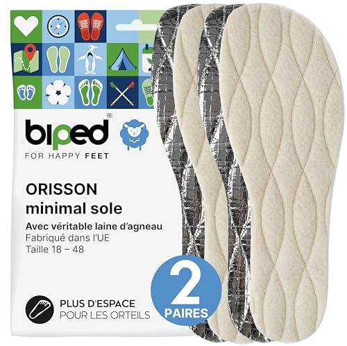 biped minimal sole ORISSON – 2 par filtsulor för barfotaskor – äkta ull – varma termiska sulor – för vuxna och barn(43)