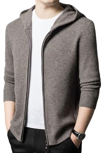 HNVAVQ Maglione con Cappuccio e Zip da Uomo in 100% Cashmere - Cardigan in Morbida Maglia,Giacca Cashmere