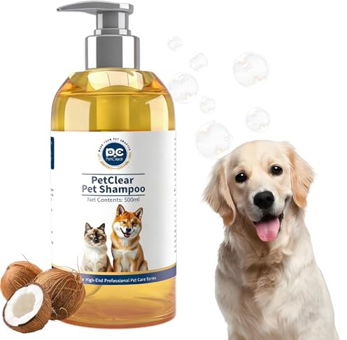 PETCLEAR Hundeshampoo mit Kokosöl 500 ml | pH-neutral Hypoallergen Rückfettendes Shampoo für Hunde und Katzen | für glänzendes Fell & Bessere Kämmbarkeit | Leicht Auszuspülen | 1 Flaschen