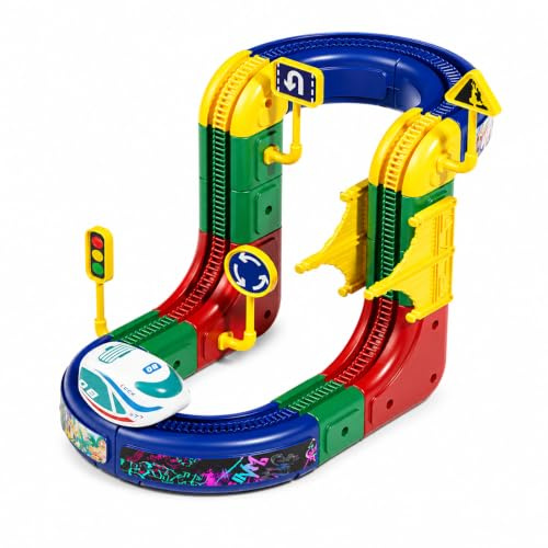 Circuit de Train à Cubes 15 pièces, Coffret de Train 3D défiant la gravité, Circuit de DIY à Construire, Jouet éducatif STEM et idée Cadeau pour Enfants de 3 à 8 Ans, Jeu de Construction créatif