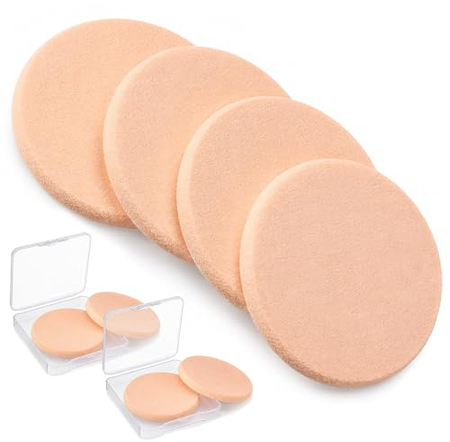Tyqour Rund makeup-svamp, 4 stycken, makeupsvamp, med 2 lådor, sminksvamp, makeupsvampar för alla hudtyper, för felfri användning, våt och torr dubbel applicering